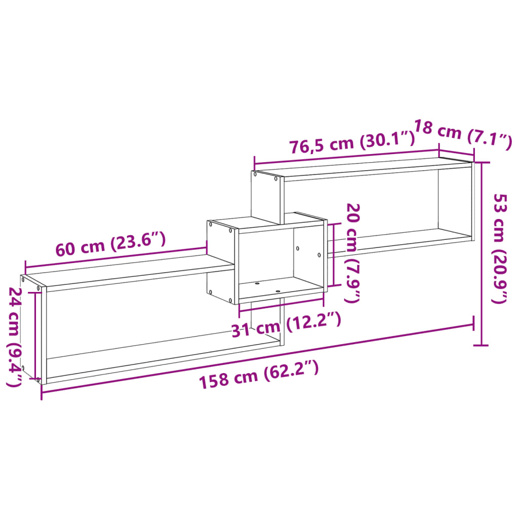 Wandkast 158x18x53 cm bewerkt hout bruin eikenkleur