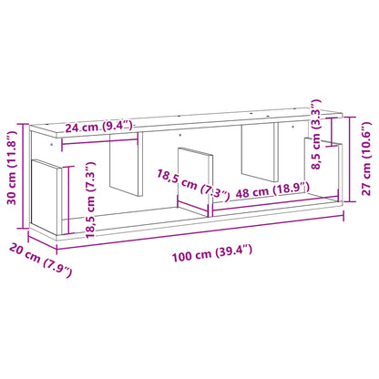 Wandkast 100x20x30 cm bewerkt hout zwart