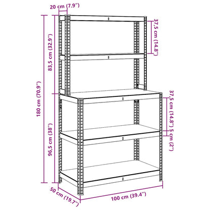 Werktafel 5-laags met schappen staal & bewerkt hout zilverkleur