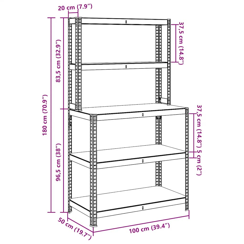 Werktafel 5-laags met schappen staal & bewerkt hout antraciet