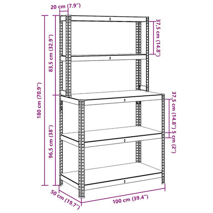 Werktafel 5-laags met schappen staal & bewerkt hout antraciet