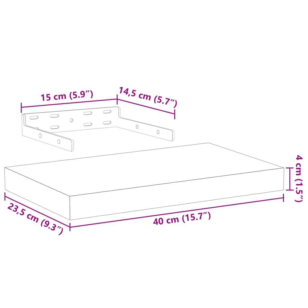 Wandschapppen 4 st 40x23,5x4 cm bewerkt hout