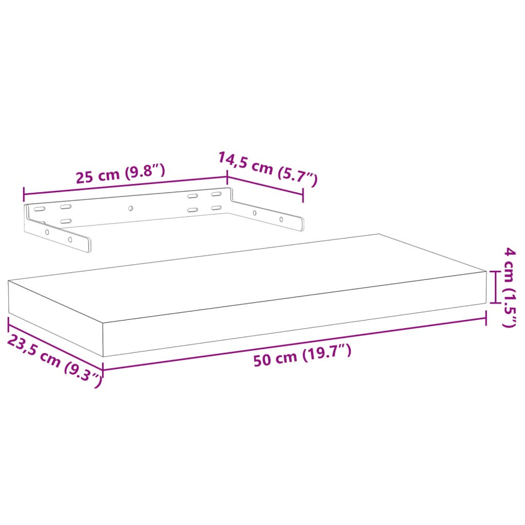 Wandschapppen 4 st 50x23,5x4 cm bewerkt hout