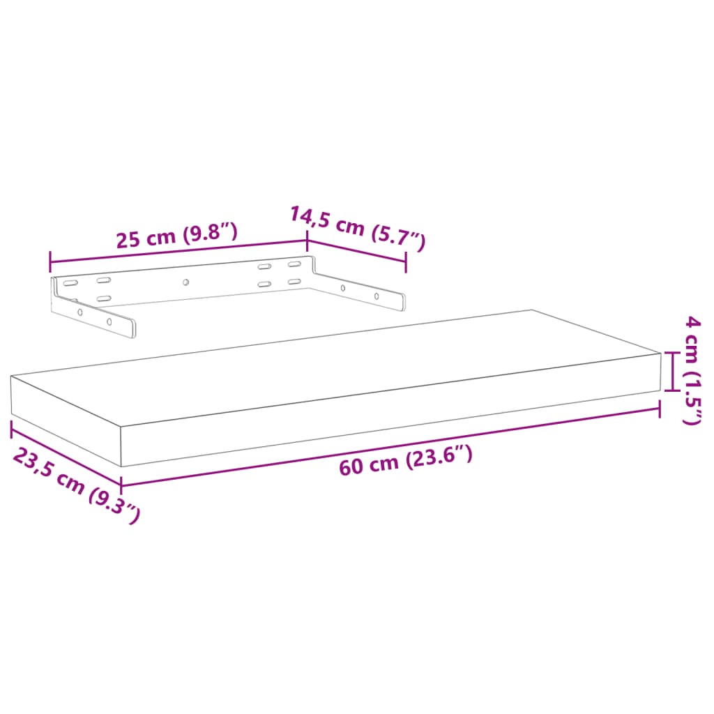 Wandschapppen 4 st 60x23,5x4 cm bewerkt hout