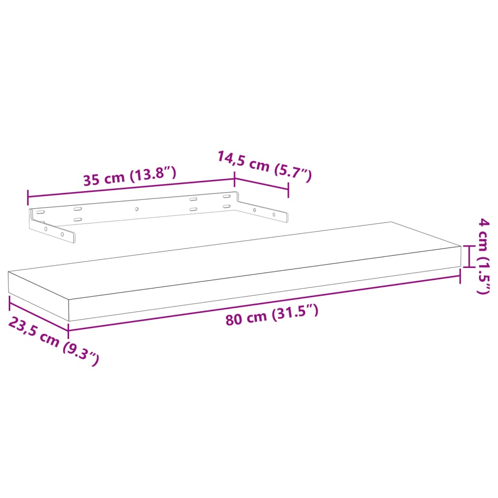 Wandschapppen 2 st 80x23,5x4 cm bewerkt hout