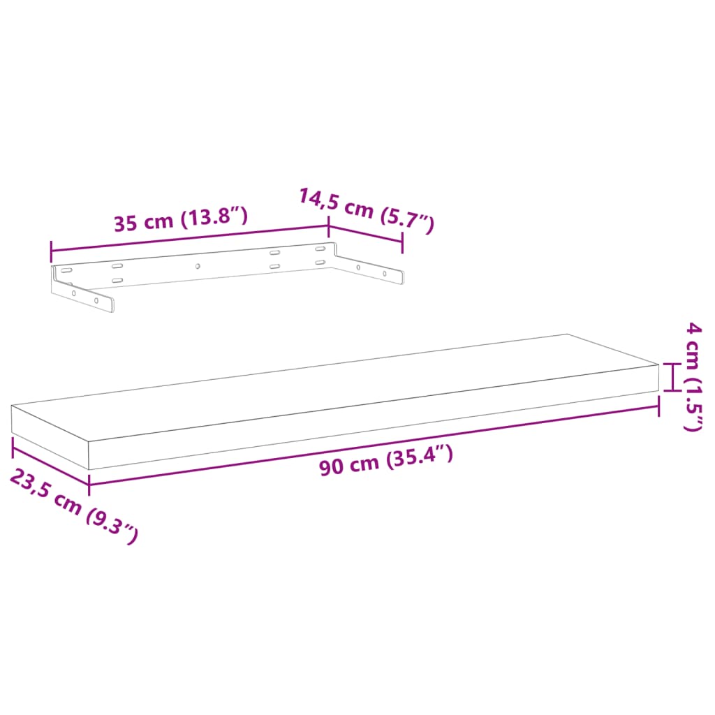 Wandschapppen 2 st 90x23,5x4 cm bewerkt hout