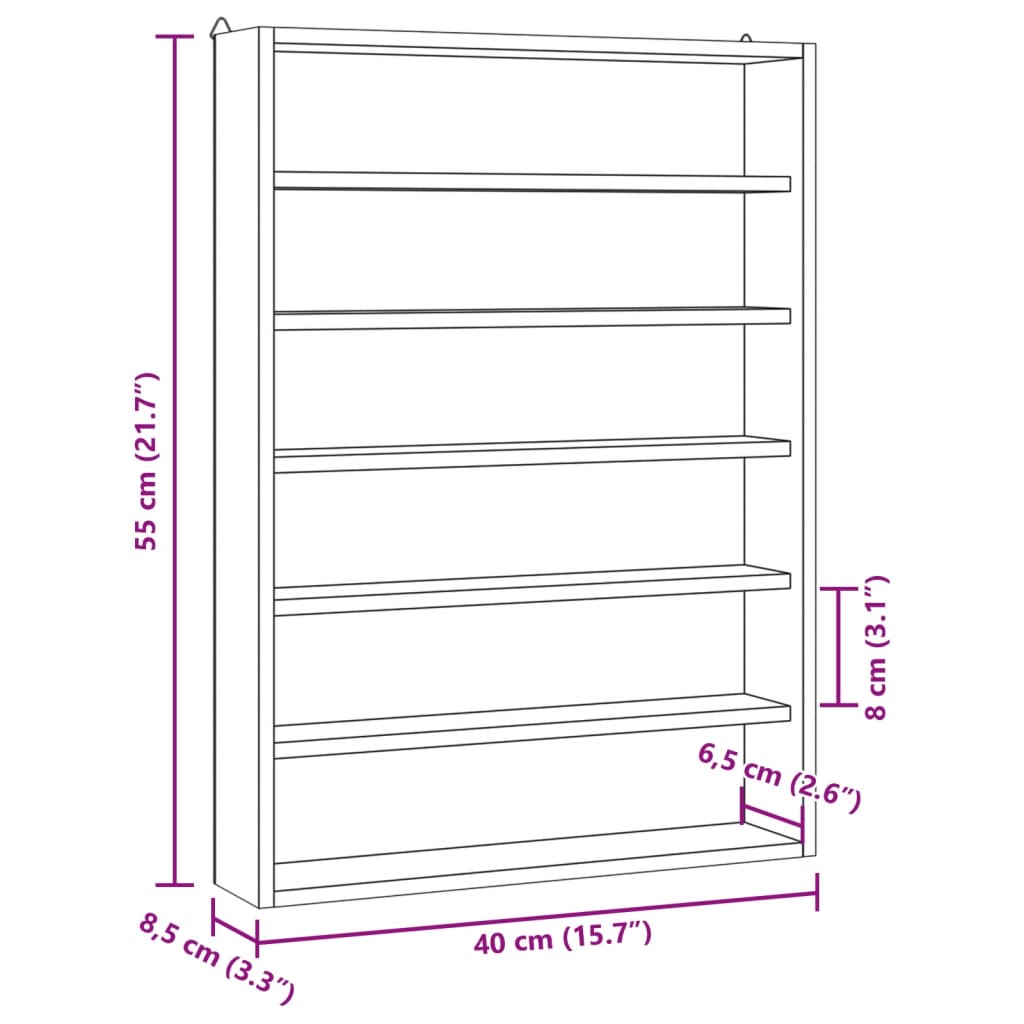 Wandkast met 6 schappen 40x8,5x55 cm