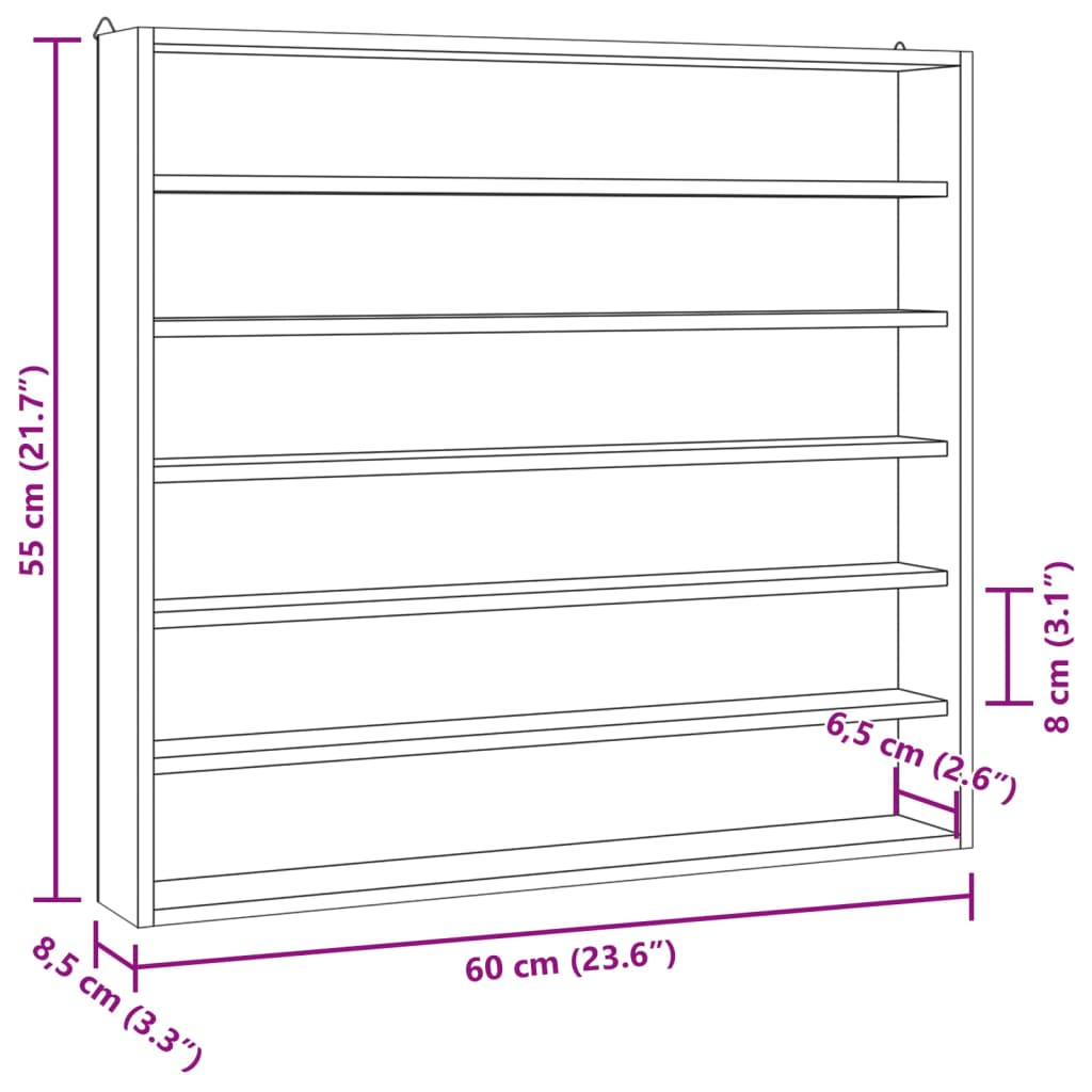 Wandkast met 6 schappen 60x8,5x55 cm