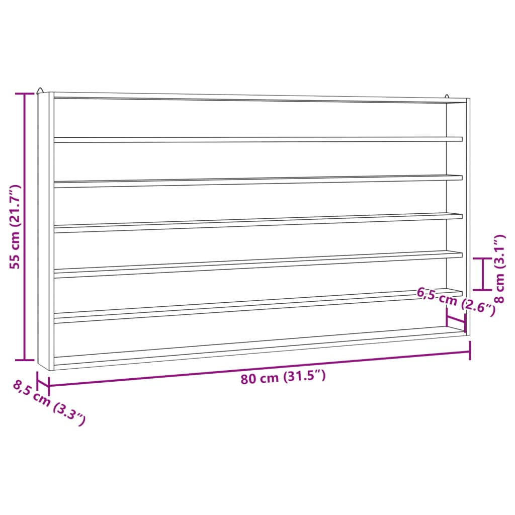 Wandkast met 6 schappen 80x8,5x55 cm