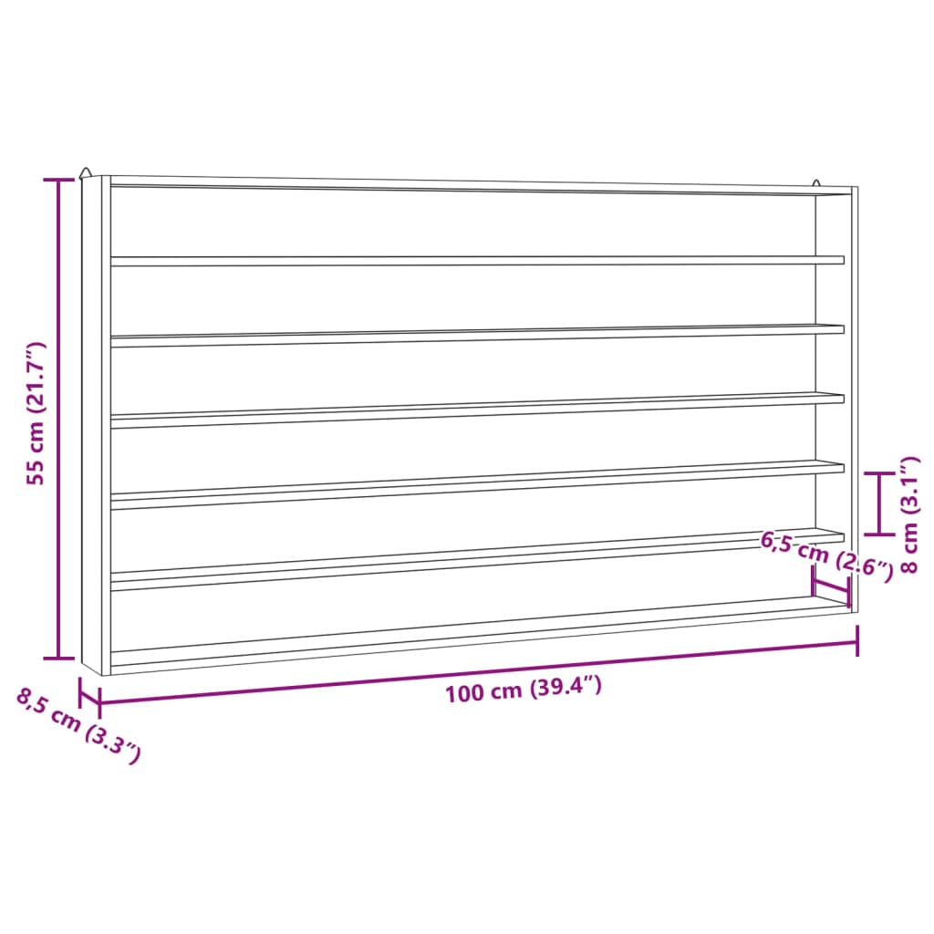 Wandkast met 6 schappen 100x8,5x55 cm