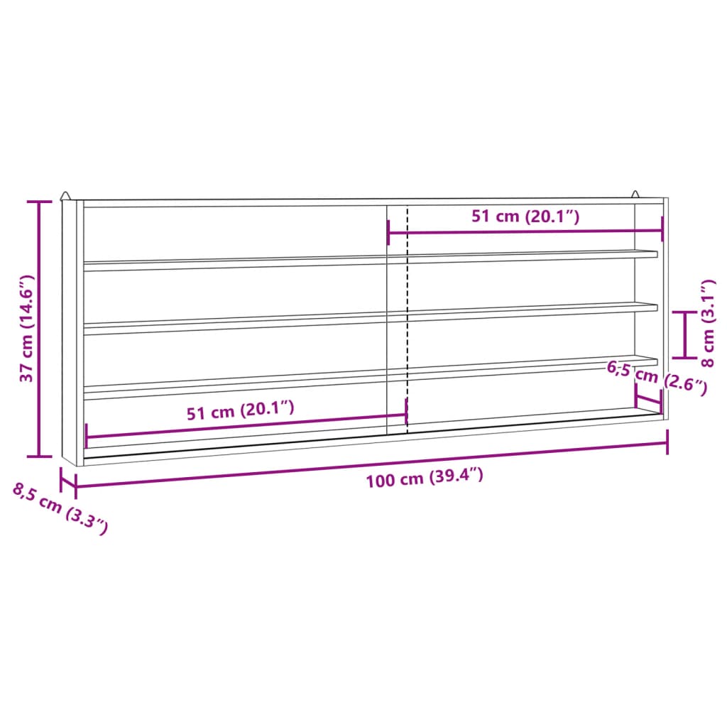 Wandkast met deuren 100x8,5x37 cm