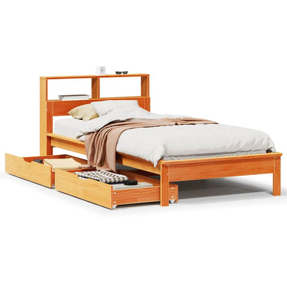 vidaXLBed met boekenkast zonder matras grenenhout wasbruin 90x190 cm