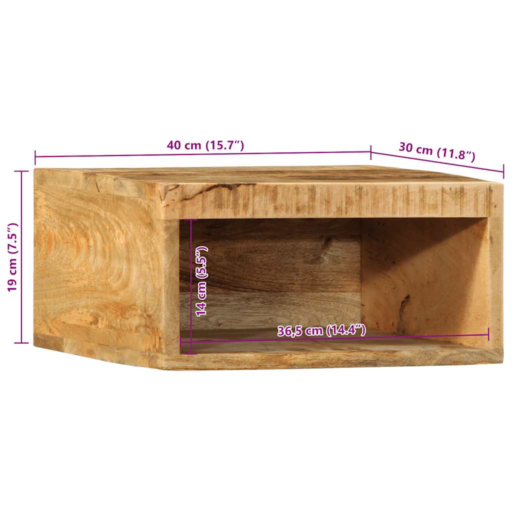 Tv-meubel wandmontage 40x30x19 cm massief ruw mangohout