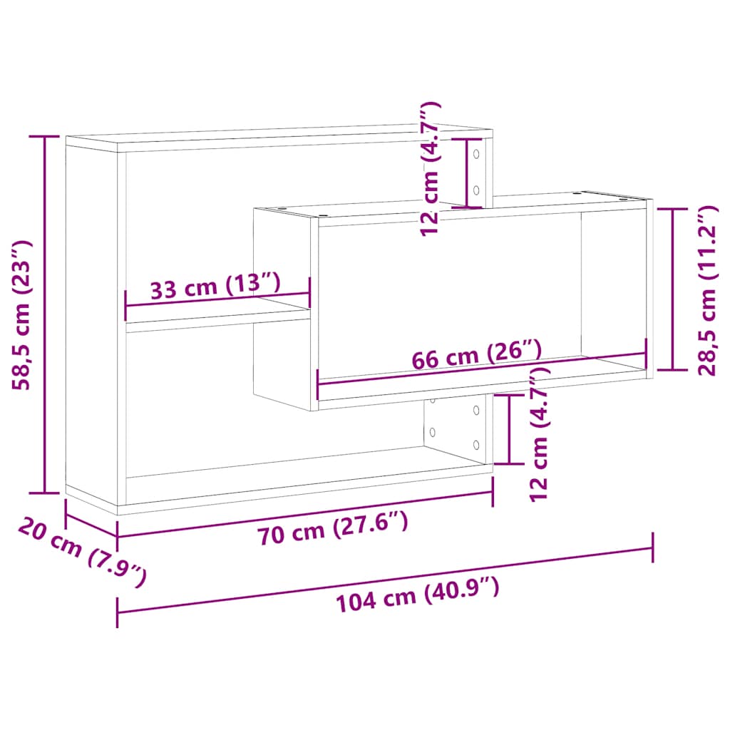 Wandschap 104x20x58,5 cm bewerkt hout oud houtkleurig