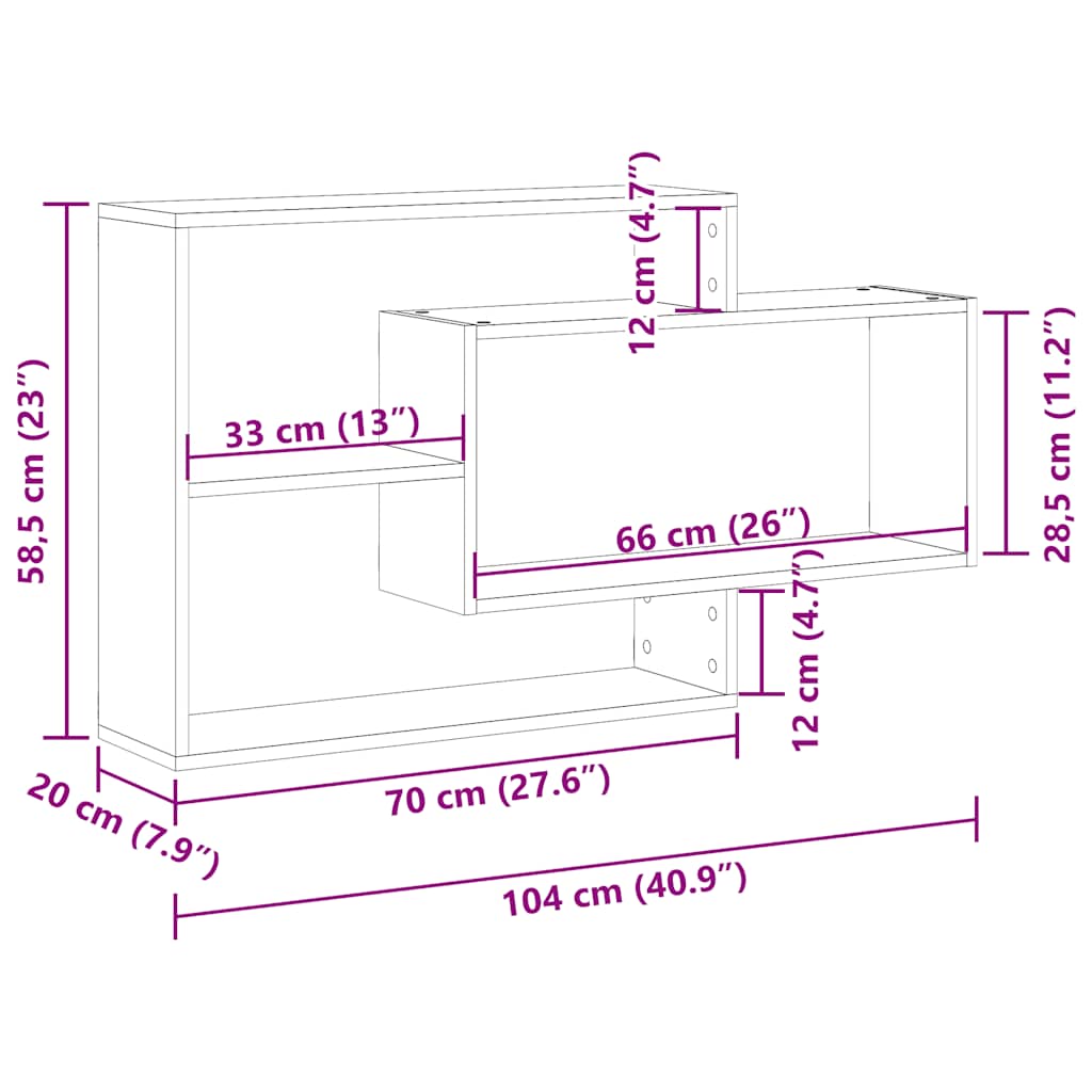 Wandschap 104x20x58,5 cm bewerkt hout artisanaal eikenkleurig