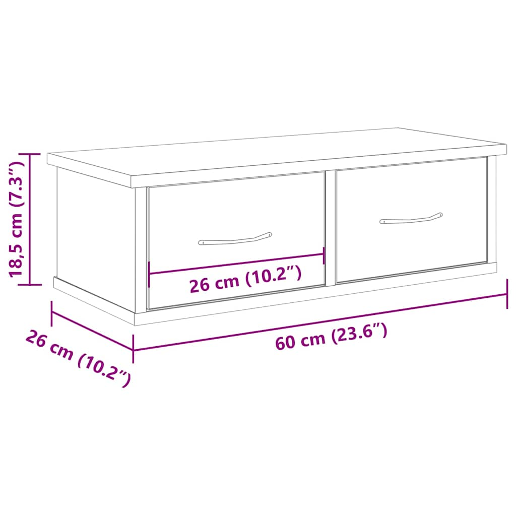 Wandkast 60x26x18,5 cm bewerkt hout artisanaal eikenkleur