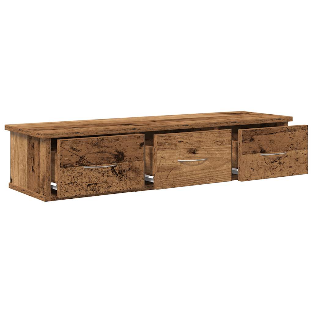 Wandkast 88x26x18,5 cm bewerkt hout oud houtkleurig