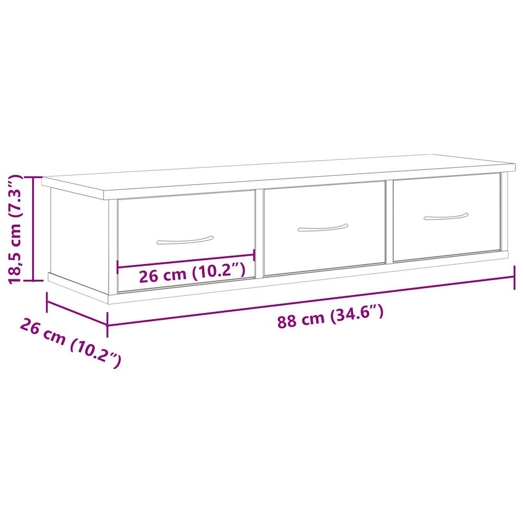 Wandkast 88x26x18,5 cm bewerkt hout oud houtkleurig