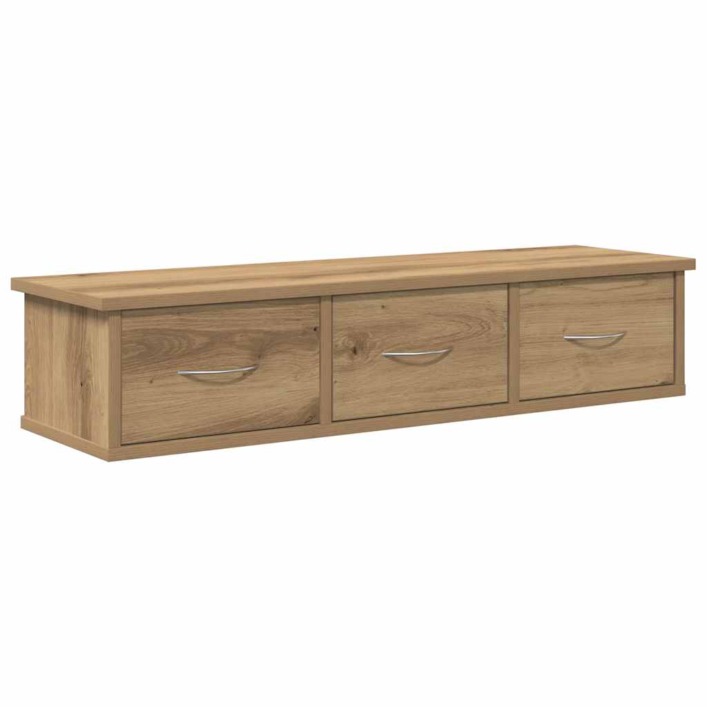 Wandkast 88x26x18,5 cm bewerkt hout artisanaal eikenkleur