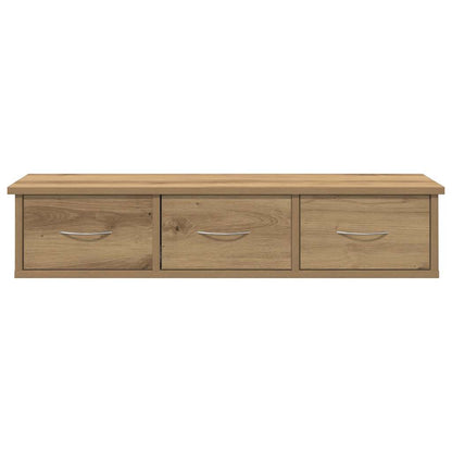 Wandkast 88x26x18,5 cm bewerkt hout artisanaal eikenkleur