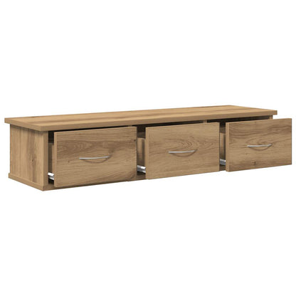 Wandkast 88x26x18,5 cm bewerkt hout artisanaal eikenkleur