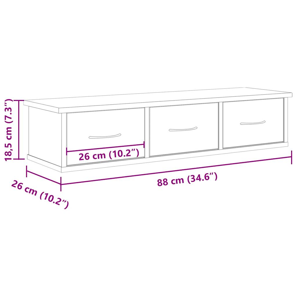 Wandkast 88x26x18,5 cm bewerkt hout artisanaal eikenkleur