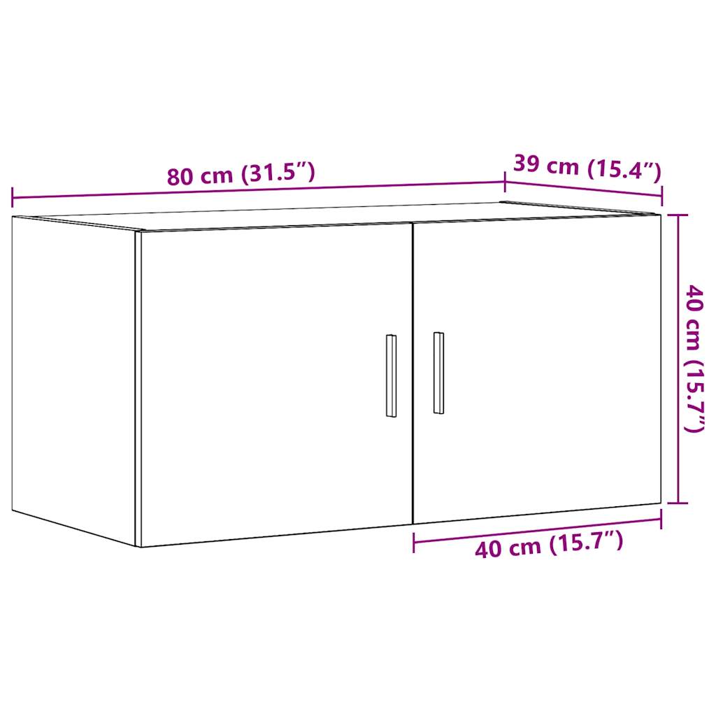 Wandkast 80x39x40 cm bewerkt hout oud houtkleurig