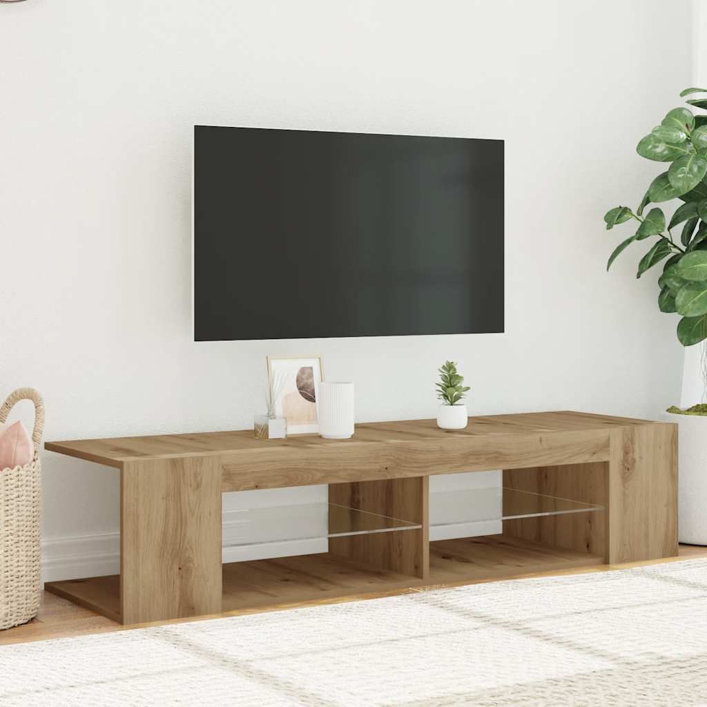 Tv-meubel met LED 135x39x30 cm bewerkt hout artisanaal eiken