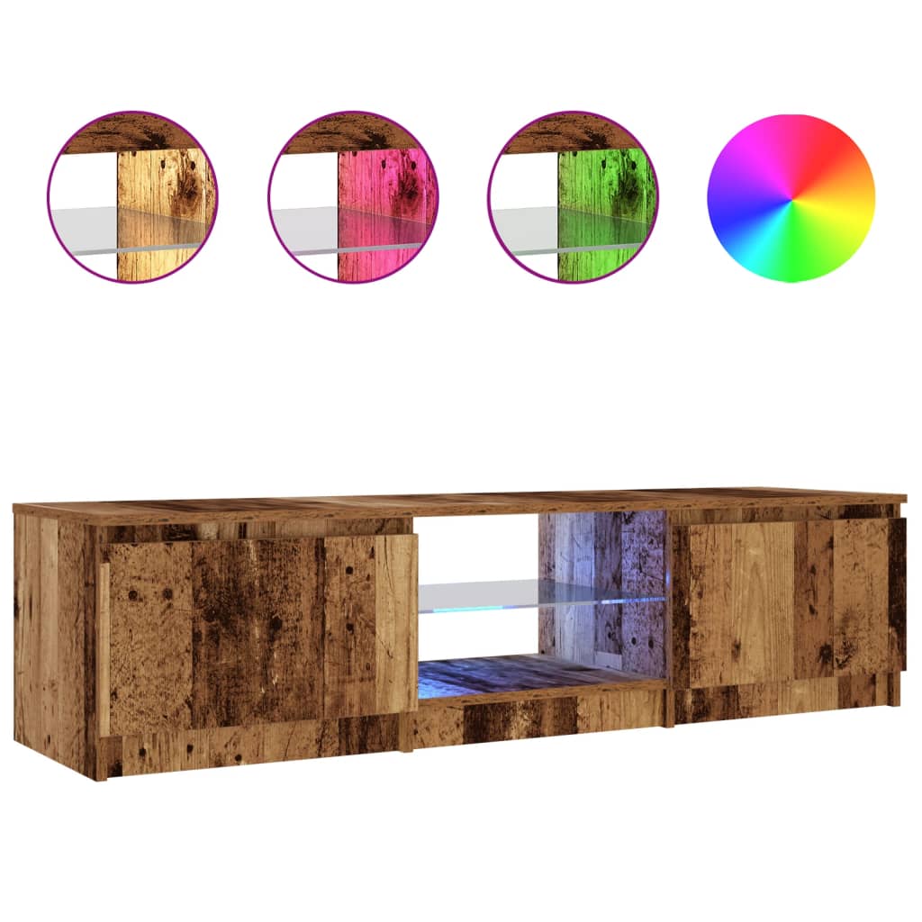 Tv-meubel met LED 140x40x35,5 cm bewerkt hout oud houtkleurig