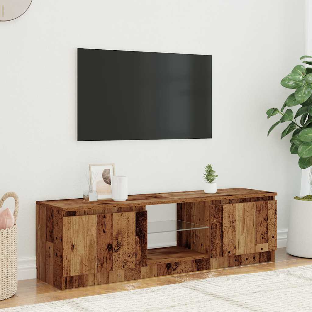 Tv-meubel met LED 140x40x35,5 cm bewerkt hout oud houtkleurig