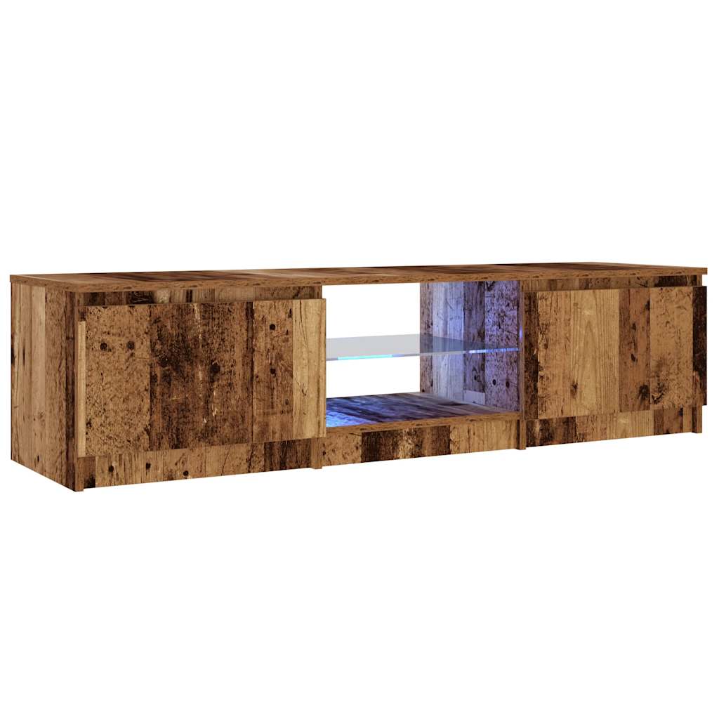 Tv-meubel met LED 140x40x35,5 cm bewerkt hout oud houtkleurig