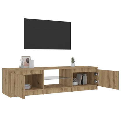 Tv-meubel met LED 140x40x35,5 cm bewerkt hout artisanaal eiken