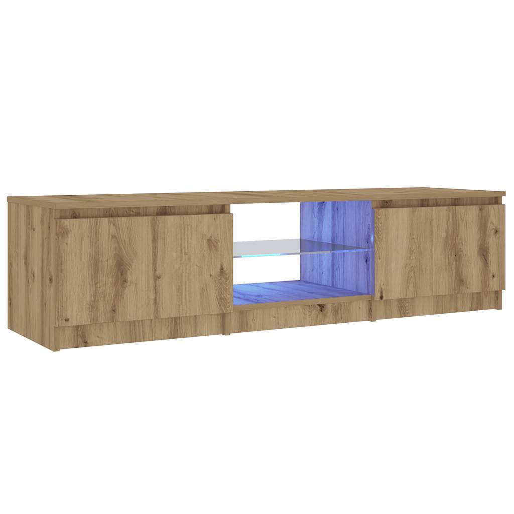 Tv-meubel met LED 140x40x35,5 cm bewerkt hout artisanaal eiken