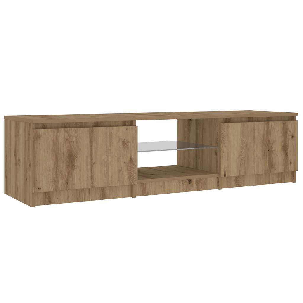 Tv-meubel met LED 140x40x35,5 cm bewerkt hout artisanaal eiken