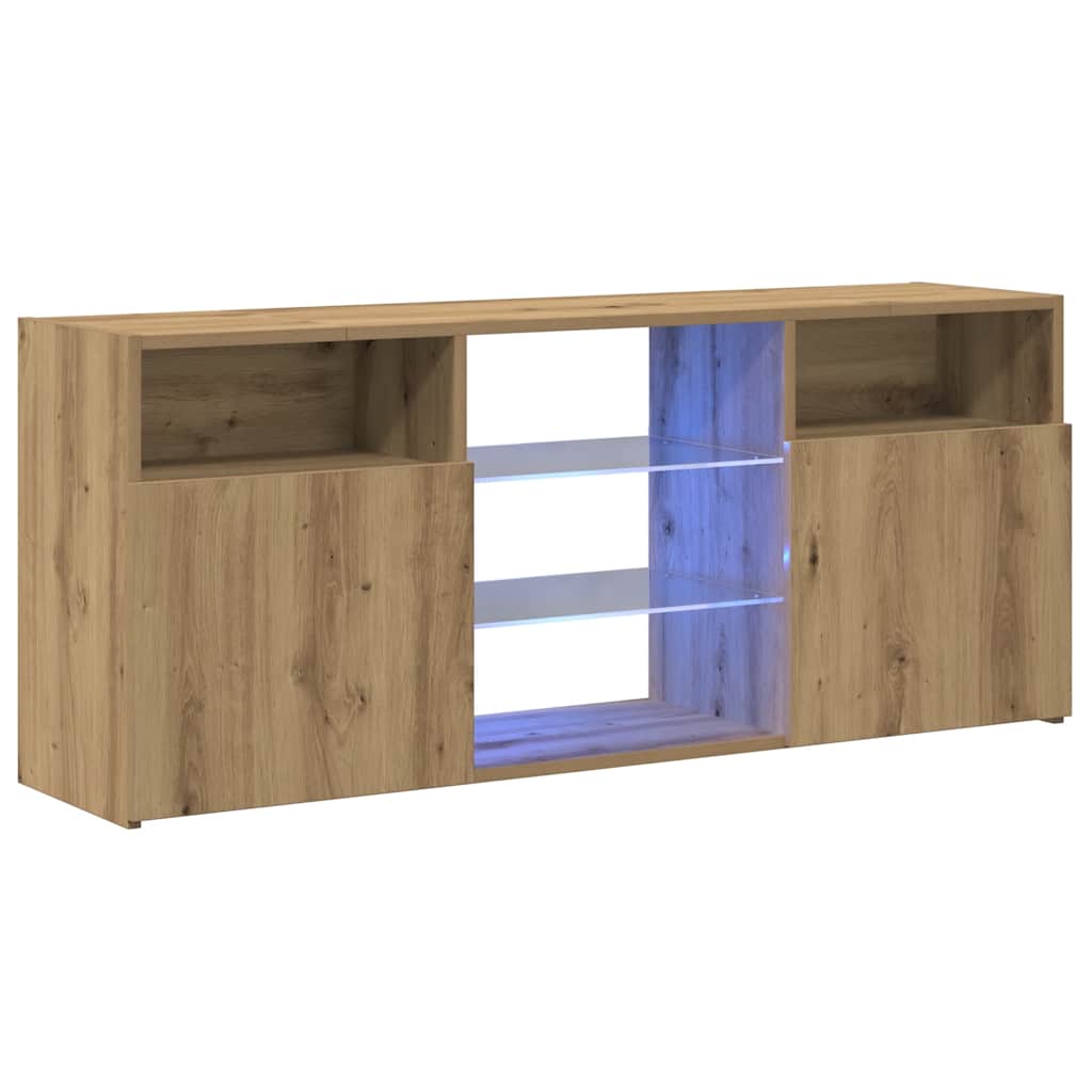 Tv-meubel met LED 120x30x50 cm bewerkt hout artisanaal eiken