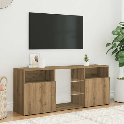 Tv-meubel met LED 120x30x50 cm bewerkt hout artisanaal eiken