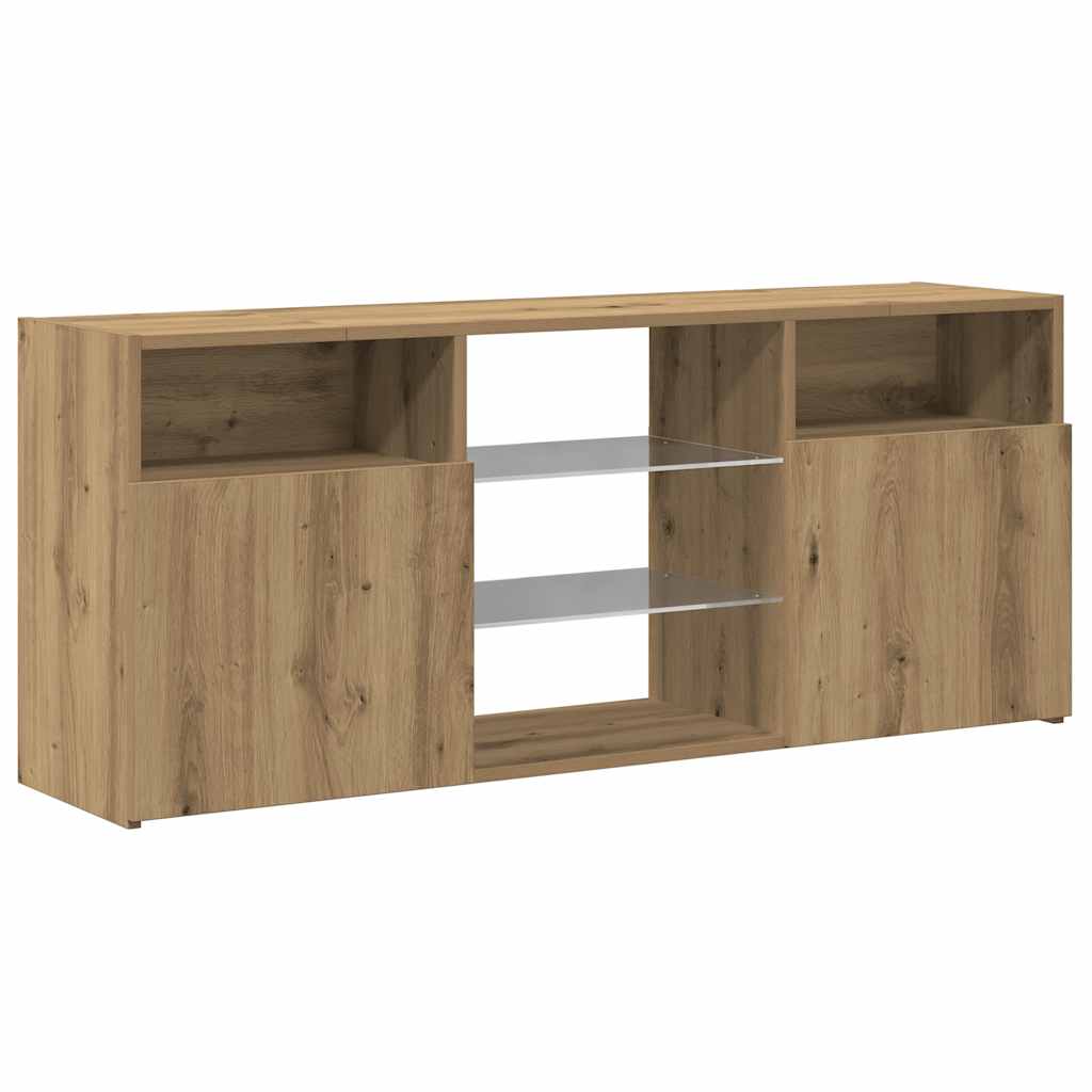 Tv-meubel met LED 120x30x50 cm bewerkt hout artisanaal eiken