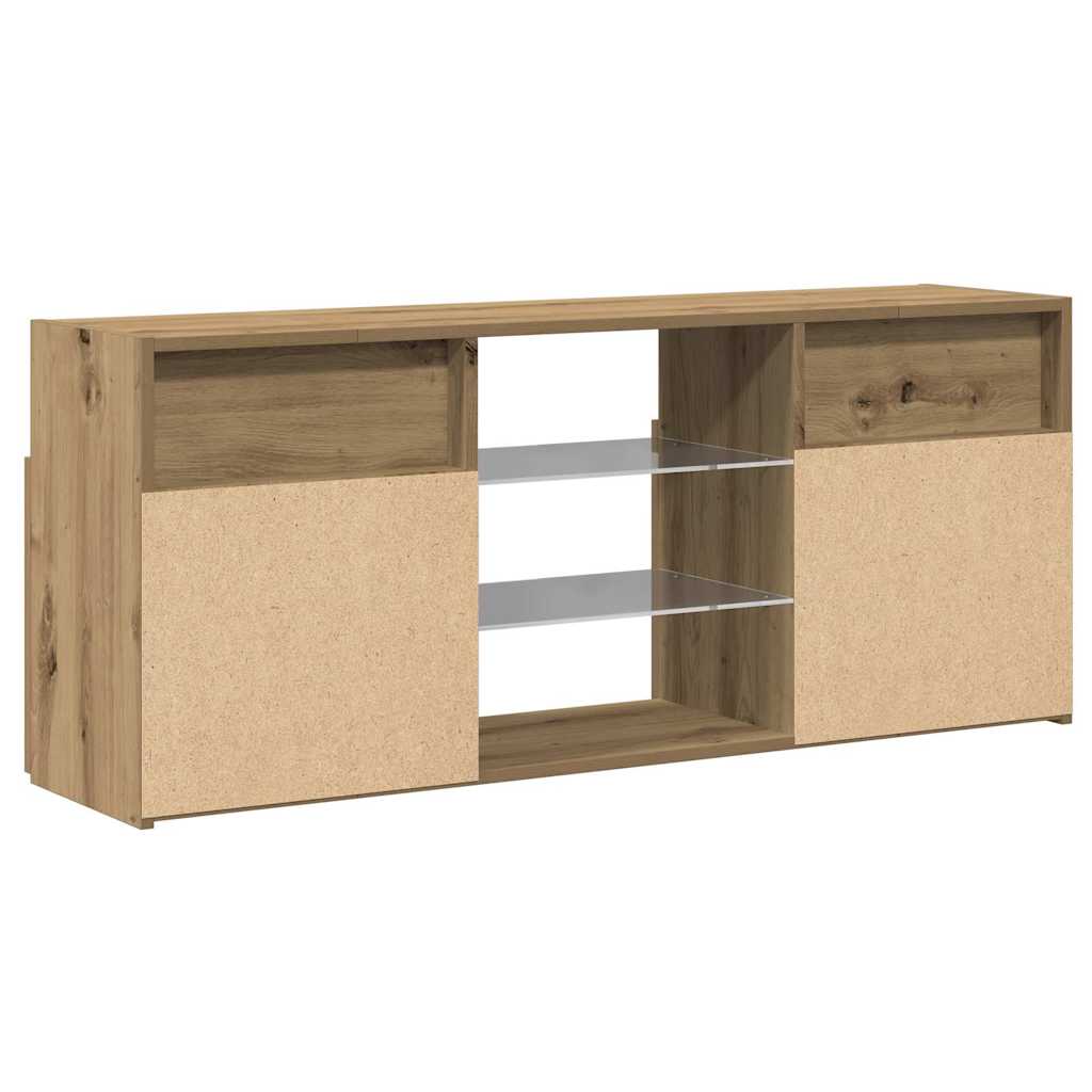 Tv-meubel met LED 120x30x50 cm bewerkt hout artisanaal eiken