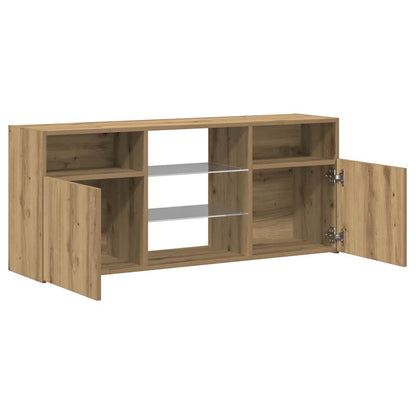 Tv-meubel met LED 120x30x50 cm bewerkt hout artisanaal eiken