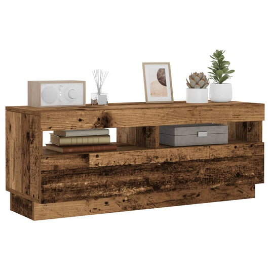 Tv-meubel met LED 100x35x40 cm bewerkt hout oud hout