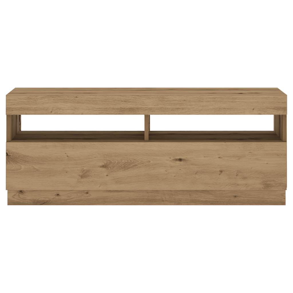 Tv-meubel met LED 100x35x40 cm bewerkt hout artisanaal eiken