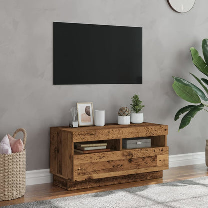 Tv-meubel met LED 80x35x40 cm bewerkt hout oud hout