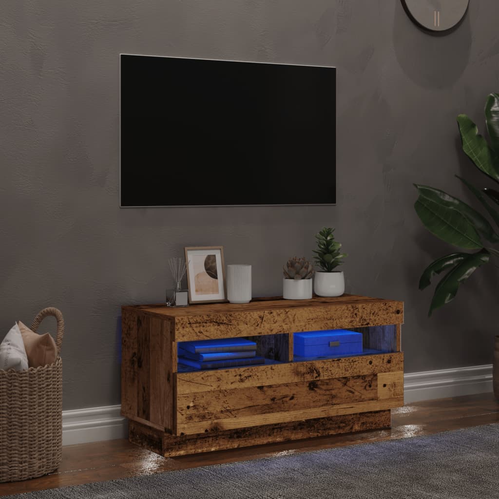 Tv-meubel met LED 80x35x40 cm bewerkt hout oud hout