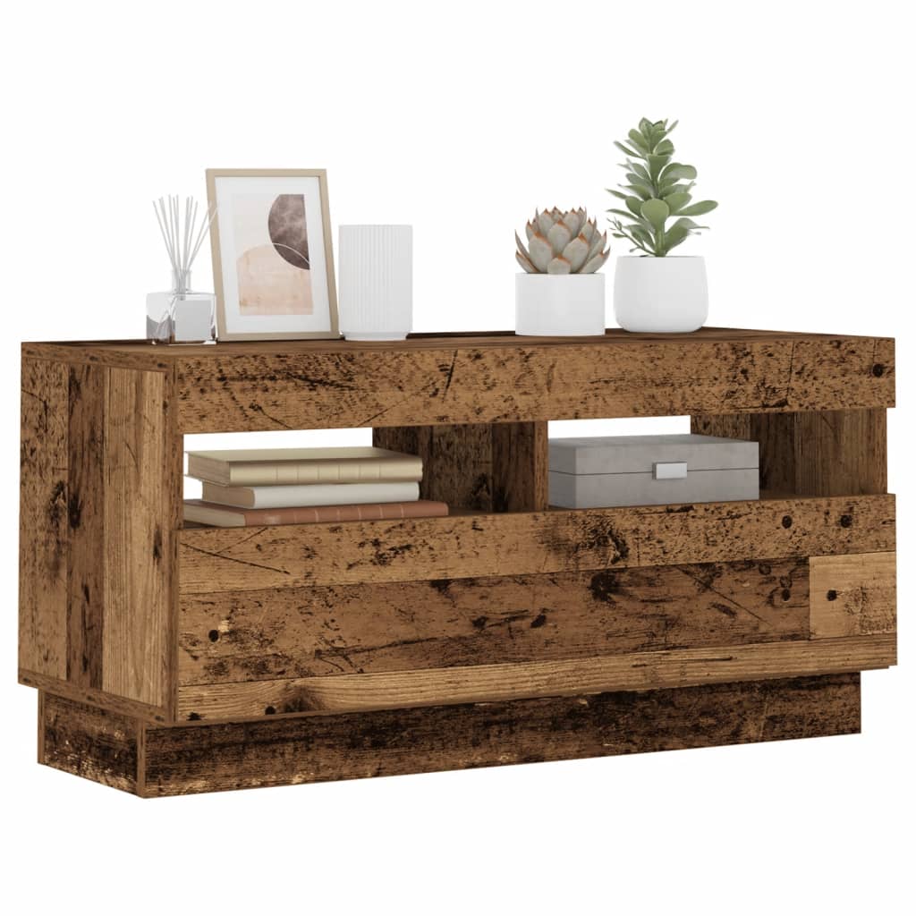 Tv-meubel met LED 80x35x40 cm bewerkt hout oud hout