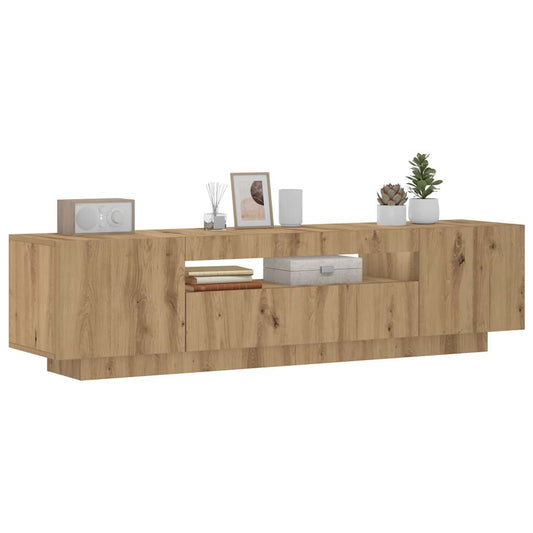 Tv-meubel met LED 160x35x40 cm bewerkt hout artisanaal eiken