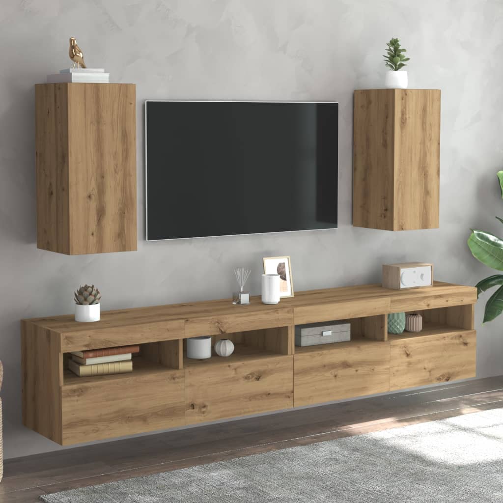 Tv-meubelen 2 st 30,5x30x60 cm bewerkt hout artisanaal eiken