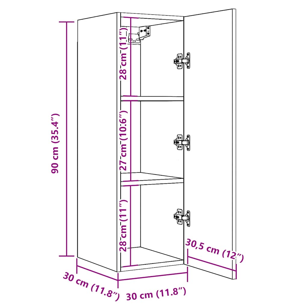 Tv-meubelen 2 st 30,5x30x90 cm bewerkt hout oud houtkleurig