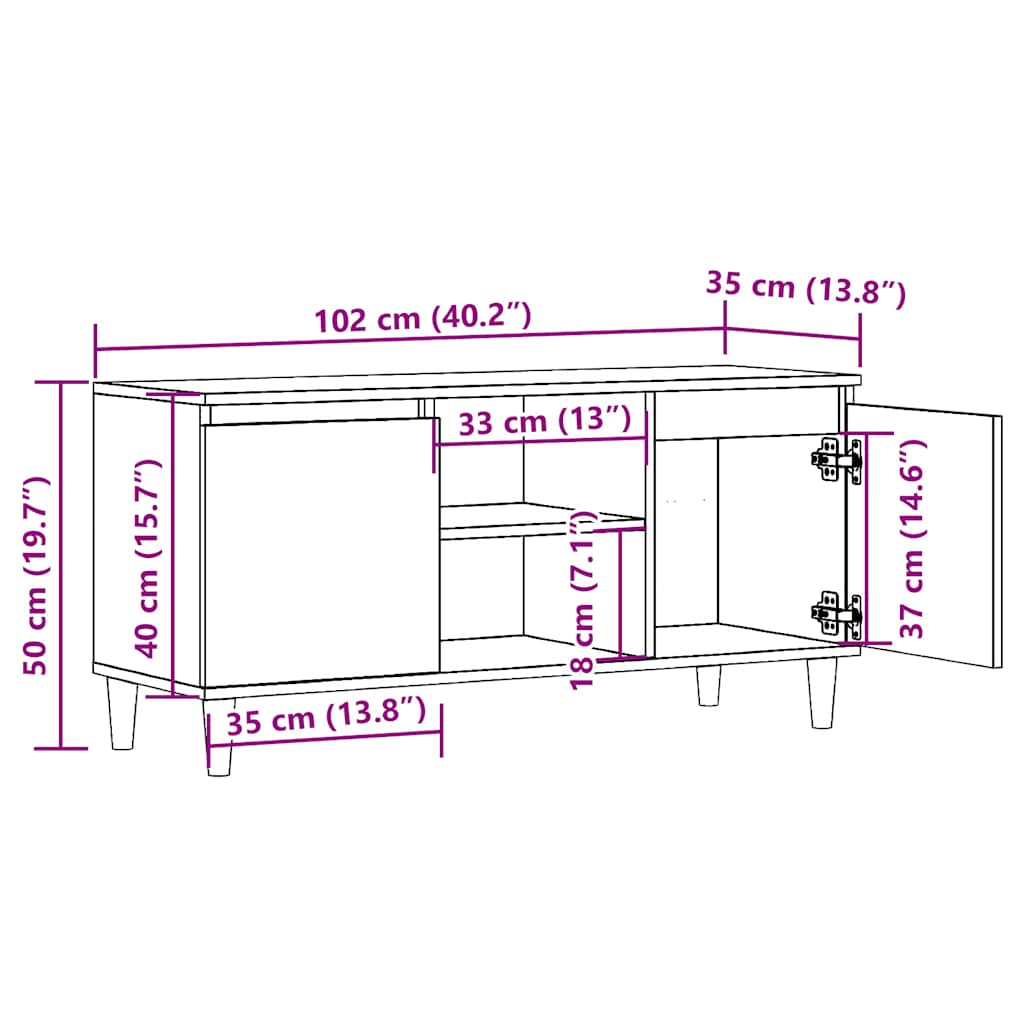 Tv-meubel 102x35x50 cm bewerkt hout artisanaal eikenkleur