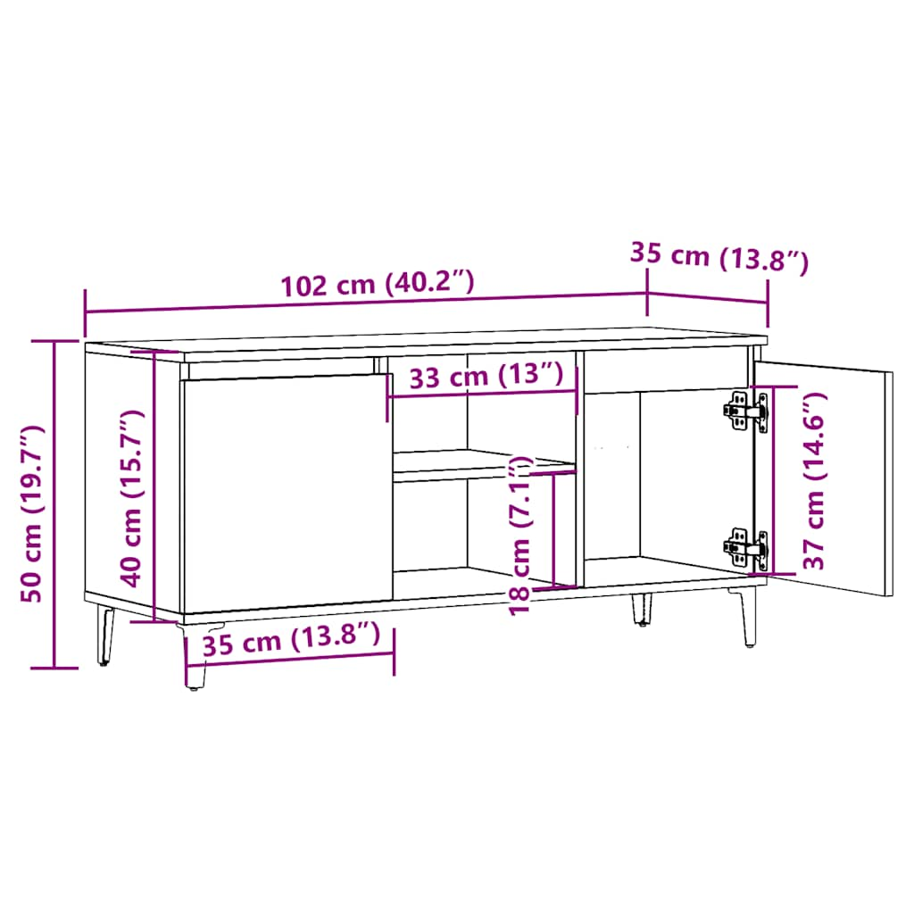 Tv-meubel 102x35x50 cm bewerkt hout oud houtkleurig