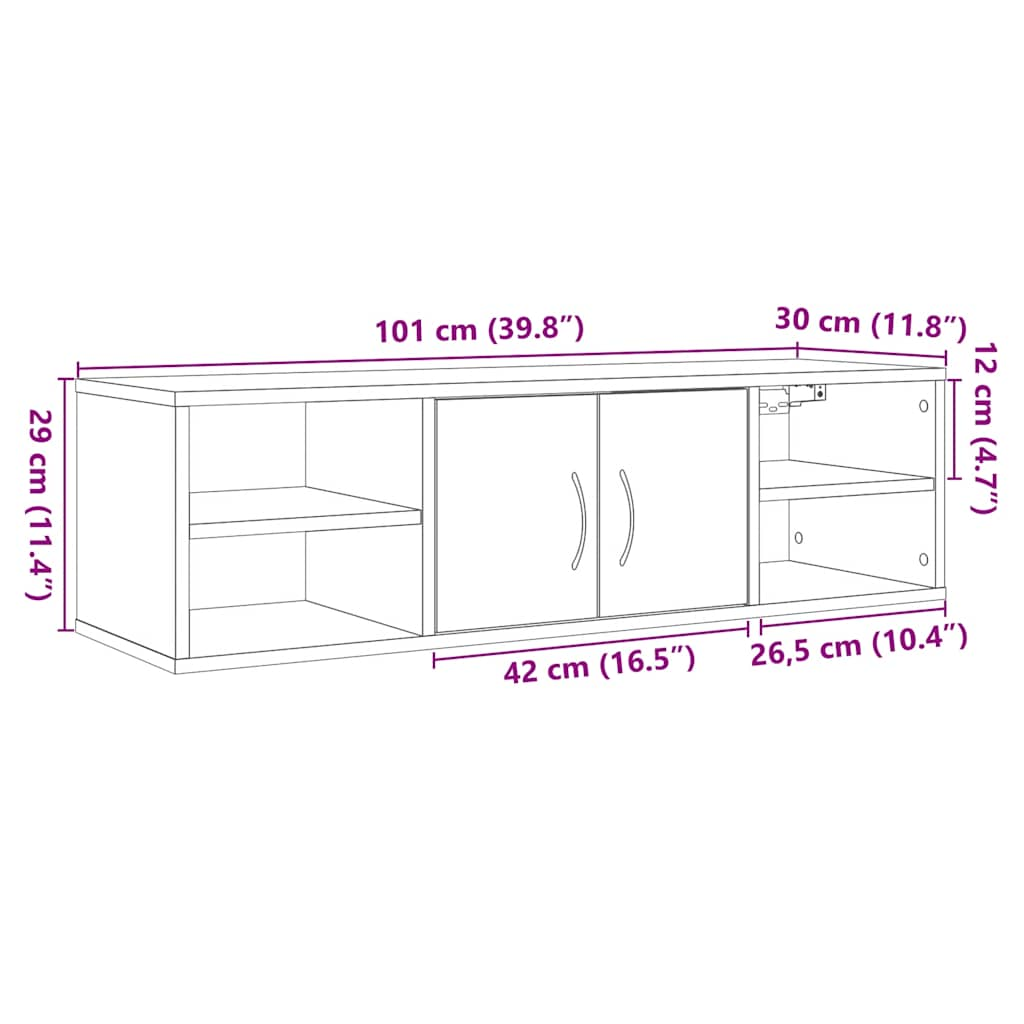 Wandkast 101x30x29 cm bewerkt hout artisanaal eikenkleurig